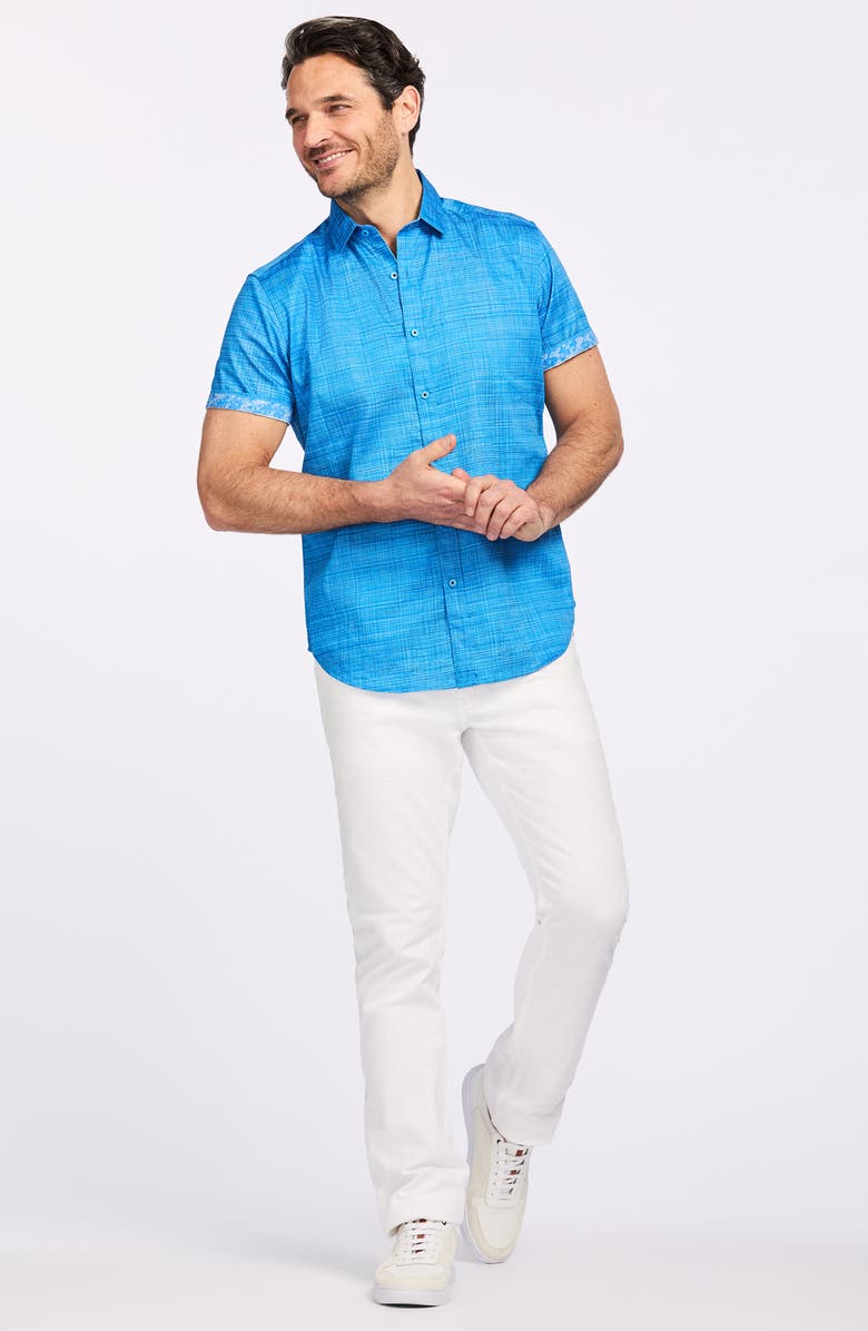 Robert Graham Roth Short Sleeve Cotton Button-Up Shirt, Alternate, color, Light Blue