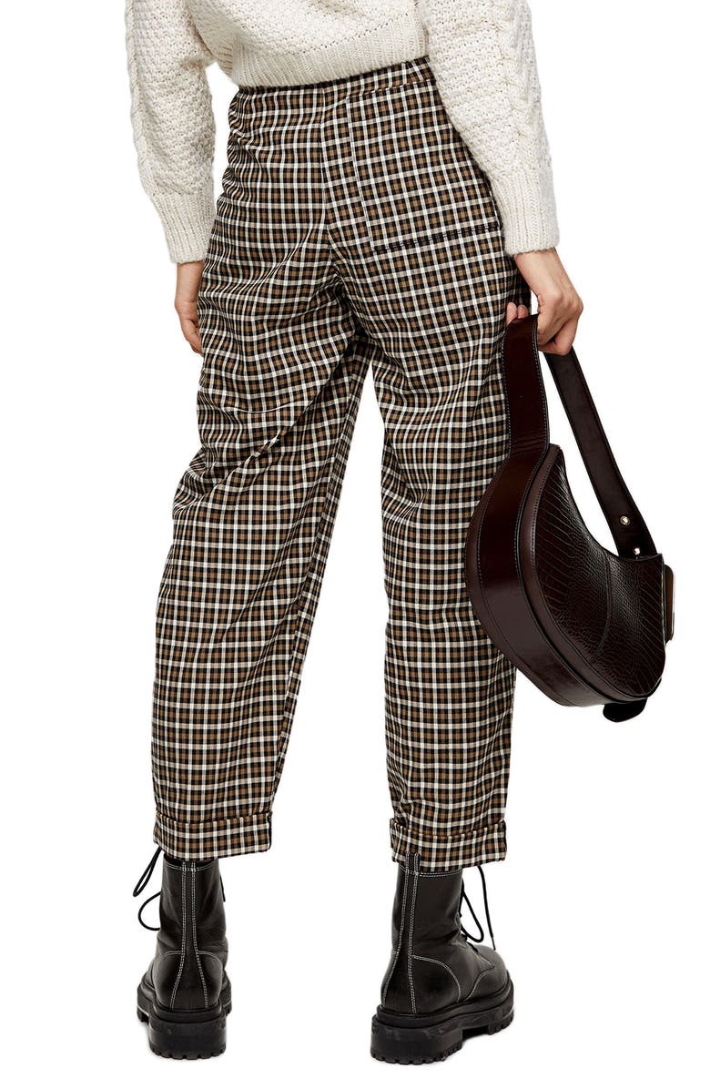 Topshop Check Tapered Trousers, Alternate, color,
