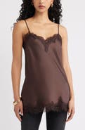 Open Edit Lace Trim Satin Camisole