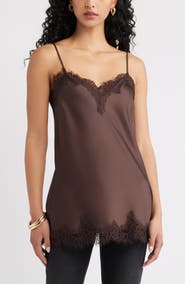 Open Edit Lace Trim Satin Camisole