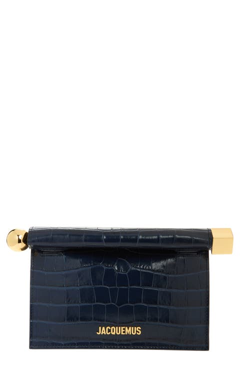 La Pochette Rond Carré Croc Embossed Leather Clutch