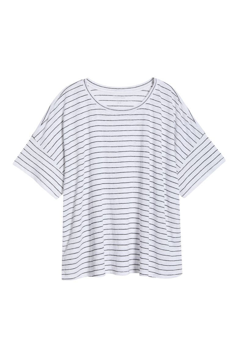 Boxy Organic Linen Slub T-Shirt, Alternate, color, WHITE/ BLACK