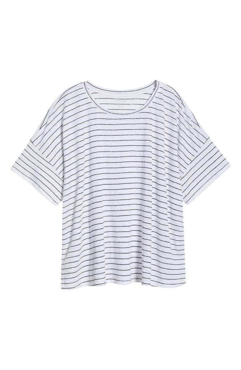 Eileen Fisher Boxy Organic Linen Slub T-Shirt, Alternate, color, White/ Black