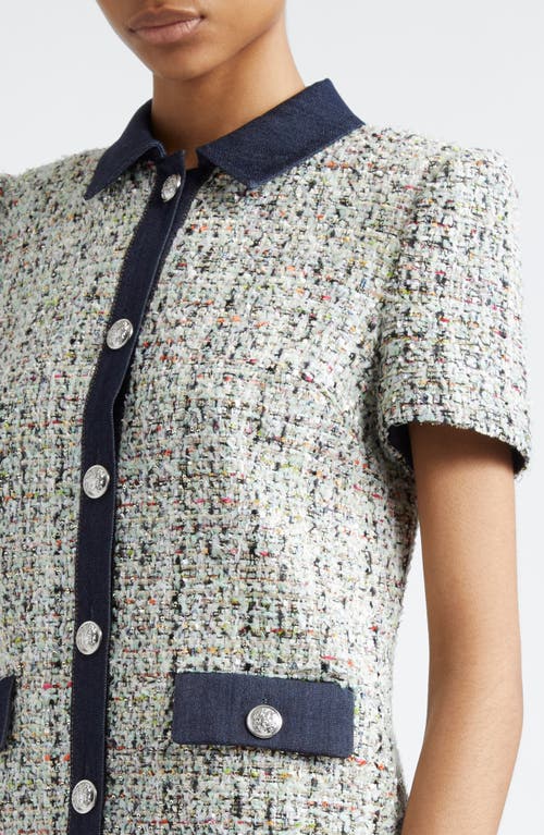 Cinq À Sept Anya Short-sleeve Boucle Mini Dress In Patina Multi