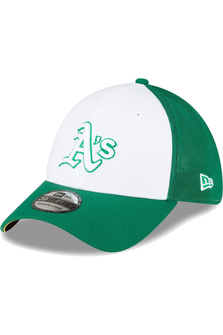 Men's New Era  Green/White Oakland Athletics 2023 On-Field Batting Practice 39THIRTY Flex Hat, Main, color, White