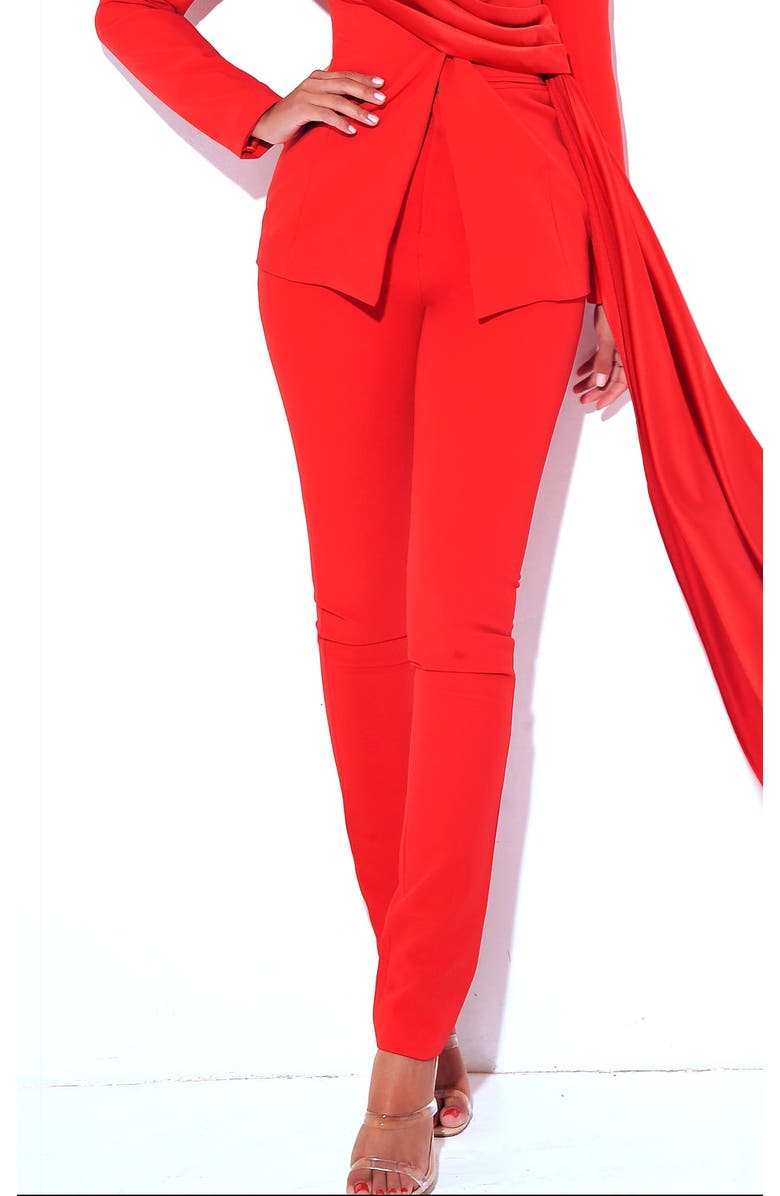 Miss Circle Vaylla Crepe Pants Skinny Fit Trousers, Main, color, Red