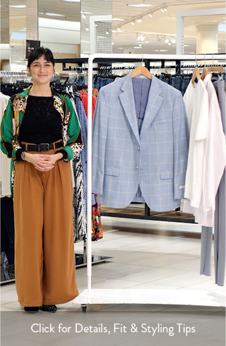 Hyperlight Soft Light Blue Windowpane Check Slub Wool & Silk Blend Sport Coat, sales video thumbnail