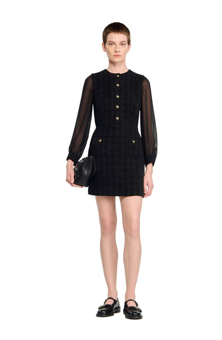 SANDRO Long-sleeved short dress, Alternate, color, Black