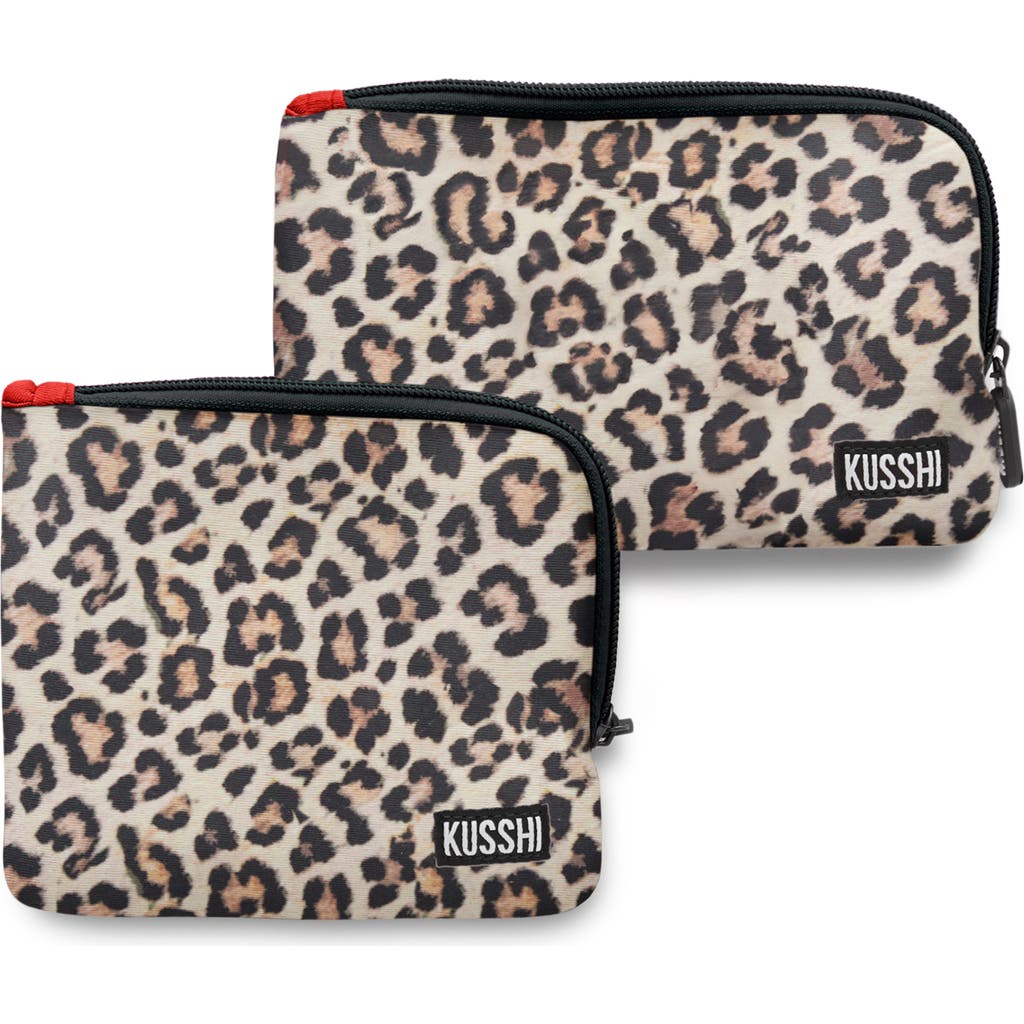 Kusshi On The Go Pouch Set In Leopard/red
