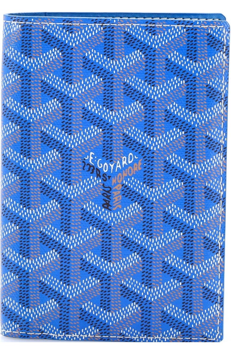 Pre-Owned Goyard Grenelle Passport Holder Coated Canvas, Main, color, Blue