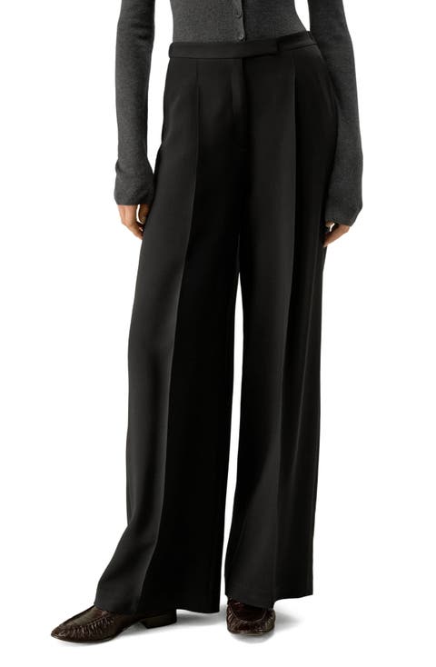 Silk-Wool Pleated Wide-Leg Trousers
