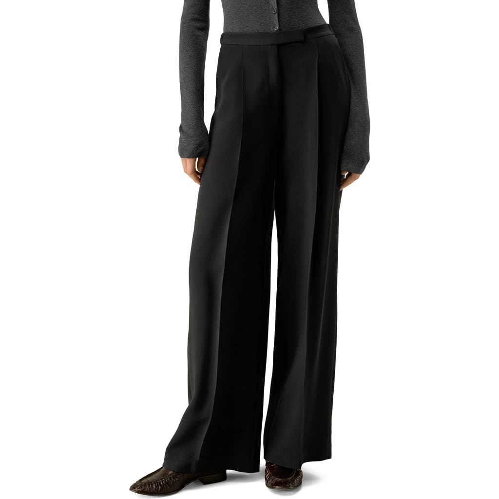 Lilysilk Silk-wool Pleated Wide-leg Trousers In Black