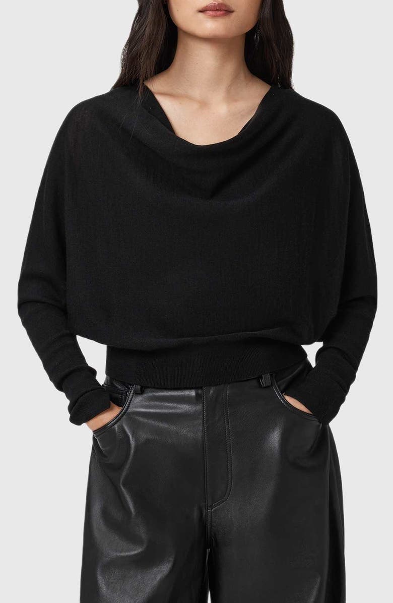 AllSaints Ridley Dolman Sleeve Crop Sweater, Main, color, Black