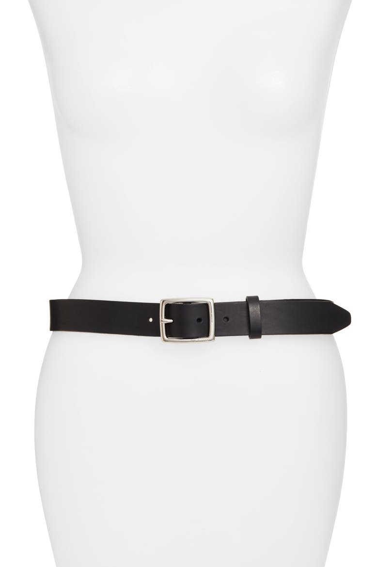 Boyfriend Leather Belt, Main, color, JET BLACK