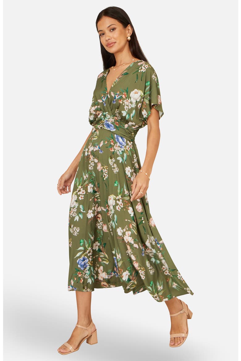 Floral Print Midi Dress, Alternate, color, Sage Green