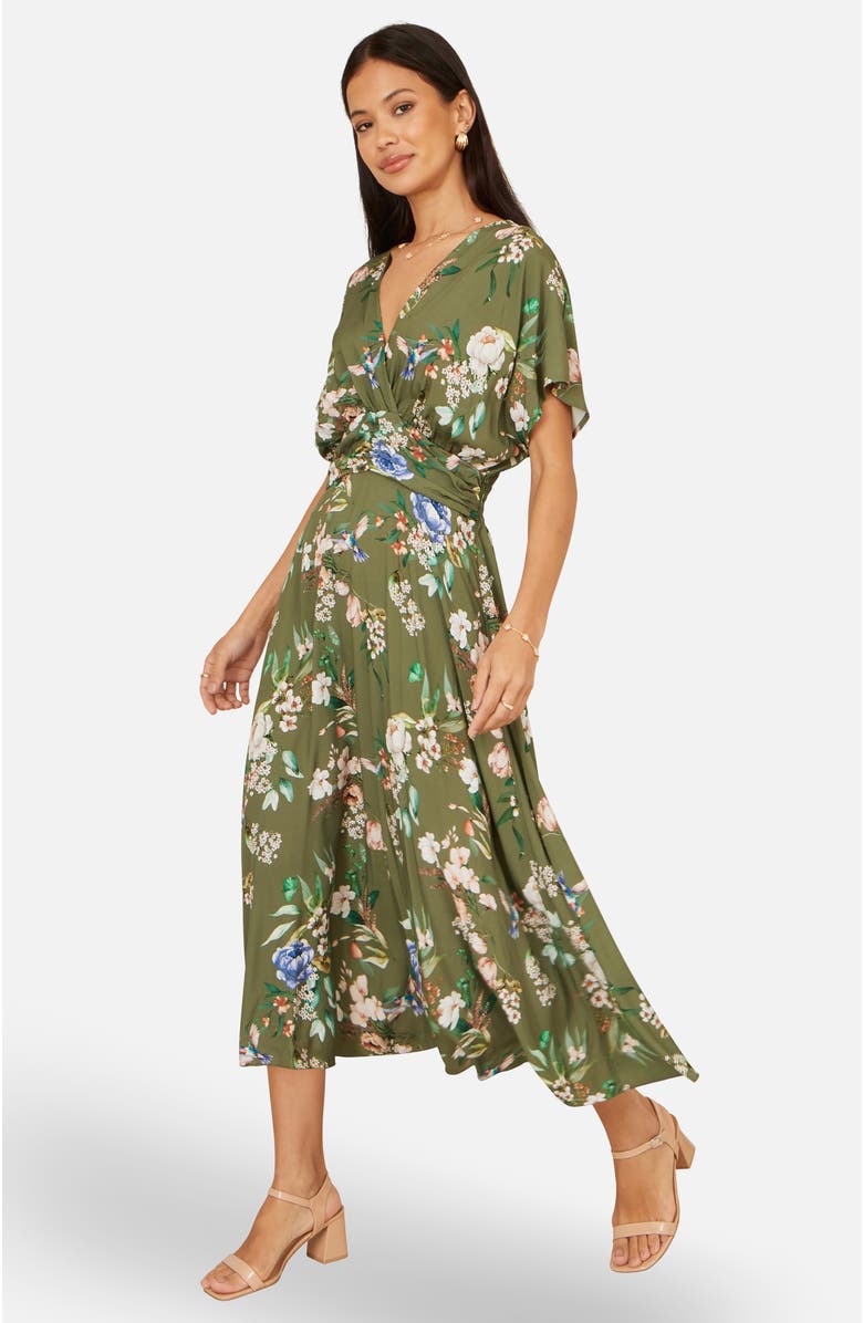 Yumi Floral Print Midi Dress, Alternate, color, Sage Green