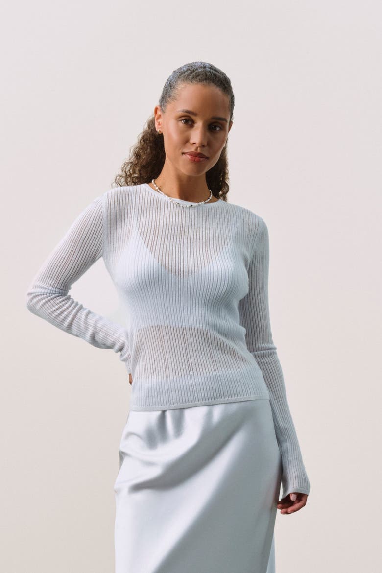 MABLE TRELLIS LONG SLEEVE CASHMERE TEE, Main, color, Cloud