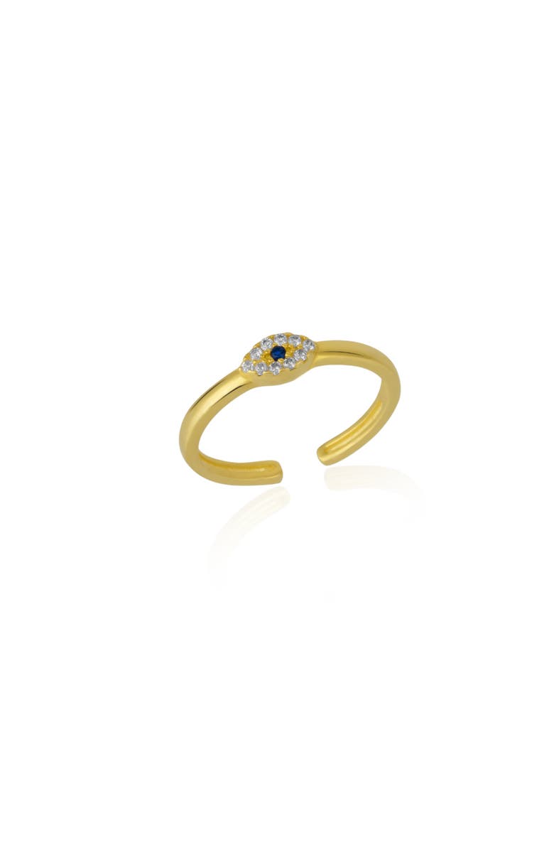 Spero London Eye Sterling Silver Adjustable Stacking Ring Evil Eye, Main, color, Gold