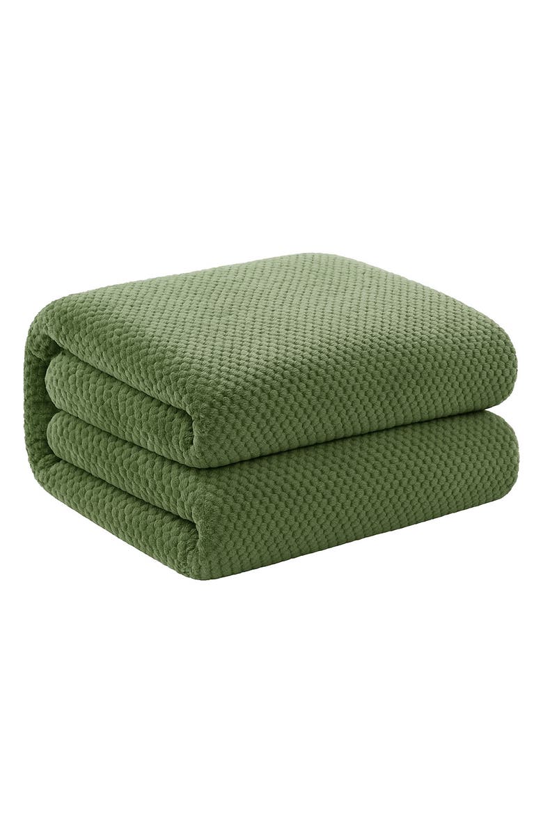 Luxury Home Textured Fleece Throw Blanket, Main, color, Green