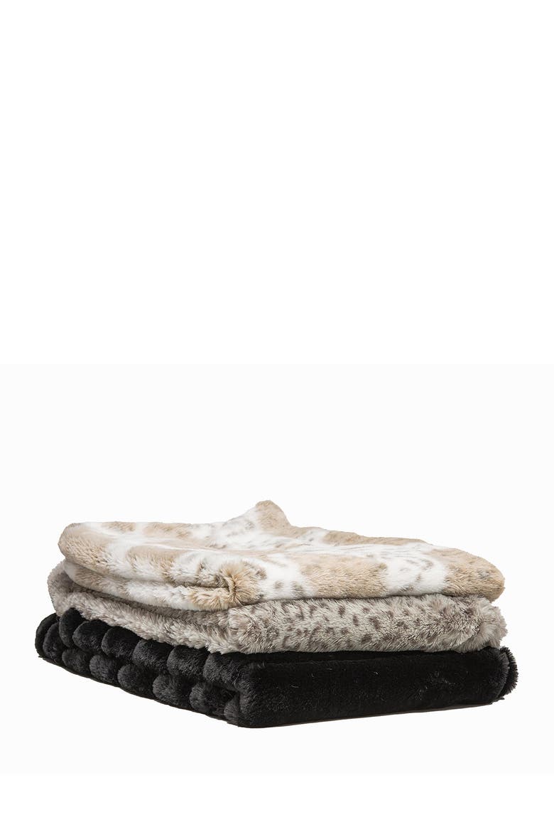 Faux Fur Throw - 50" x 60" - Black Jacquard, Alternate, color, BLACK JACQUARD