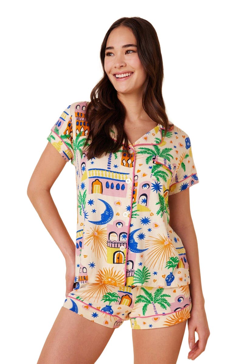 The Cat's Pajamas Pima Knit Short Pajama Set, Alternate, color, Moroccan Magic