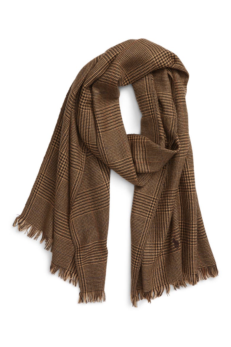 Houndstooth Merino Wool Scarf, Main, color, BROWN/ CAMEL
