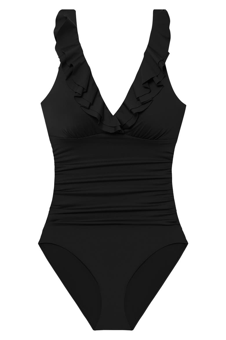 Ruffle Underwire One-Piece Swimsuit, Alternate, color, BLACK