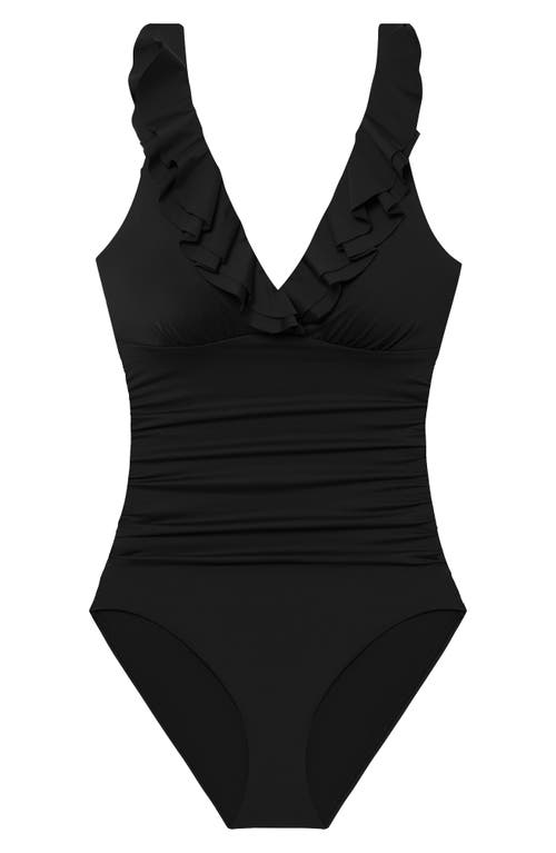 Ralph Lauren Lauren Ruffle Underwire One-piece Swimsuit In Black