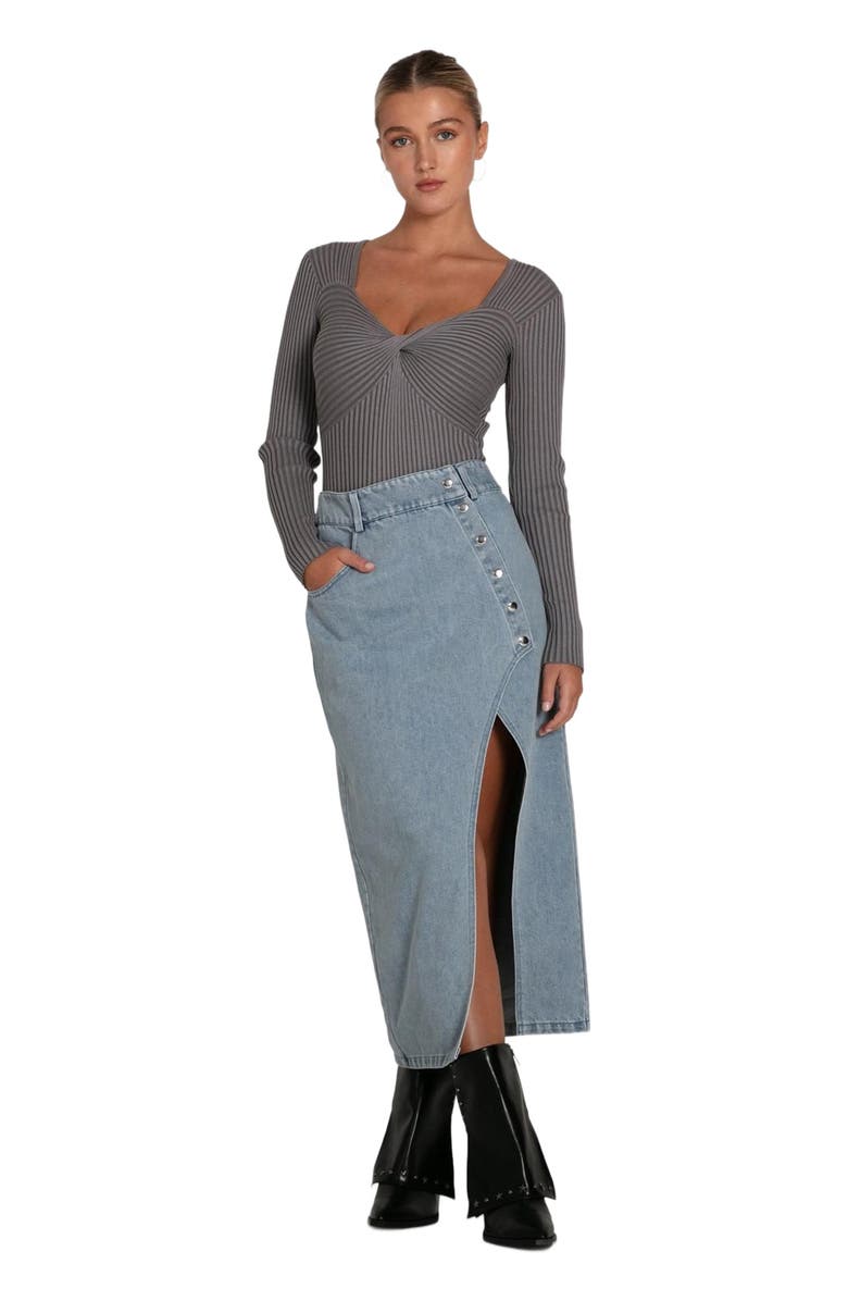 Belle & Bloom Can't Forget You Denim Midi Skirt, Main, color, Stonewash