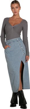 Belle & Bloom Can't Forget You Denim Midi Skirt