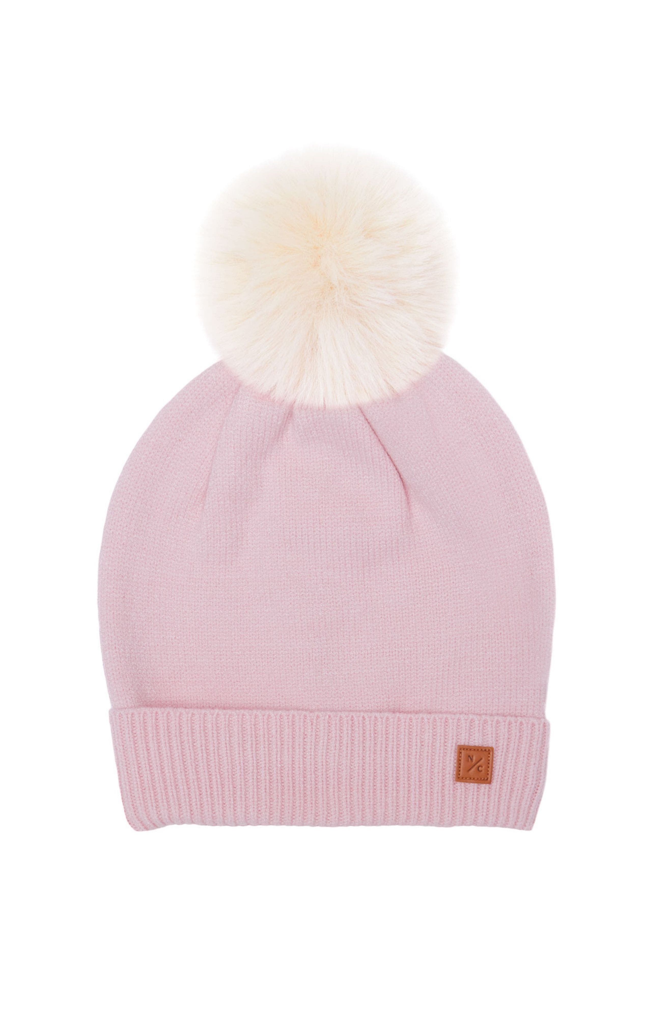 Northern Classics Knit Winter Hat with Faux Fur Pom in Ballerina Pink 
