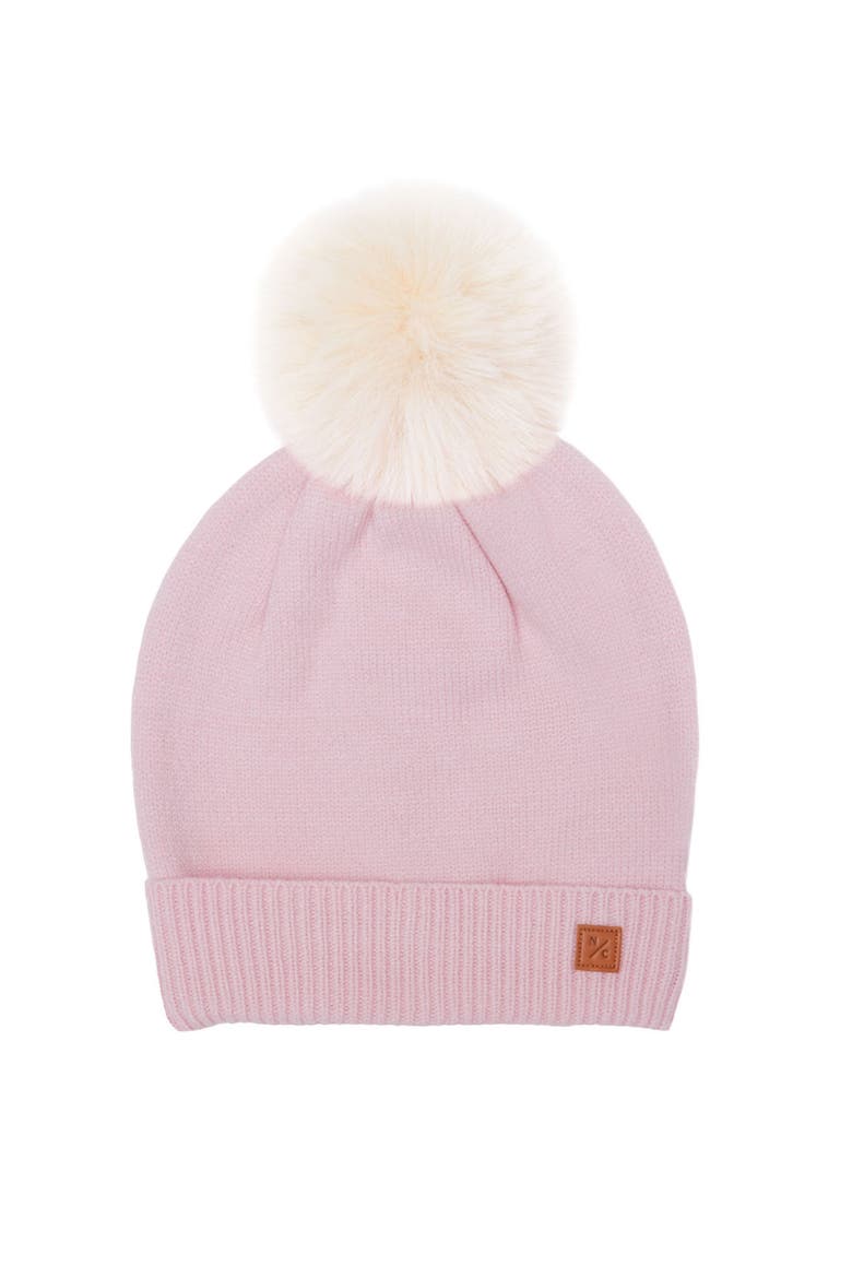 Knit Winter Hat with Faux Fur Pom, Main, color, Ballerina Pink