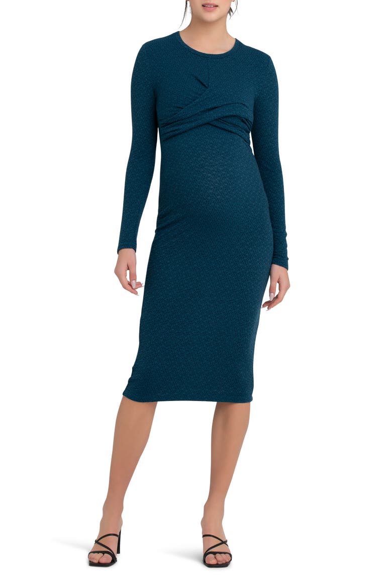 Lola Cross Front Long Sleeve Maternity/Nursing Dress, Main, color, PEACOCK