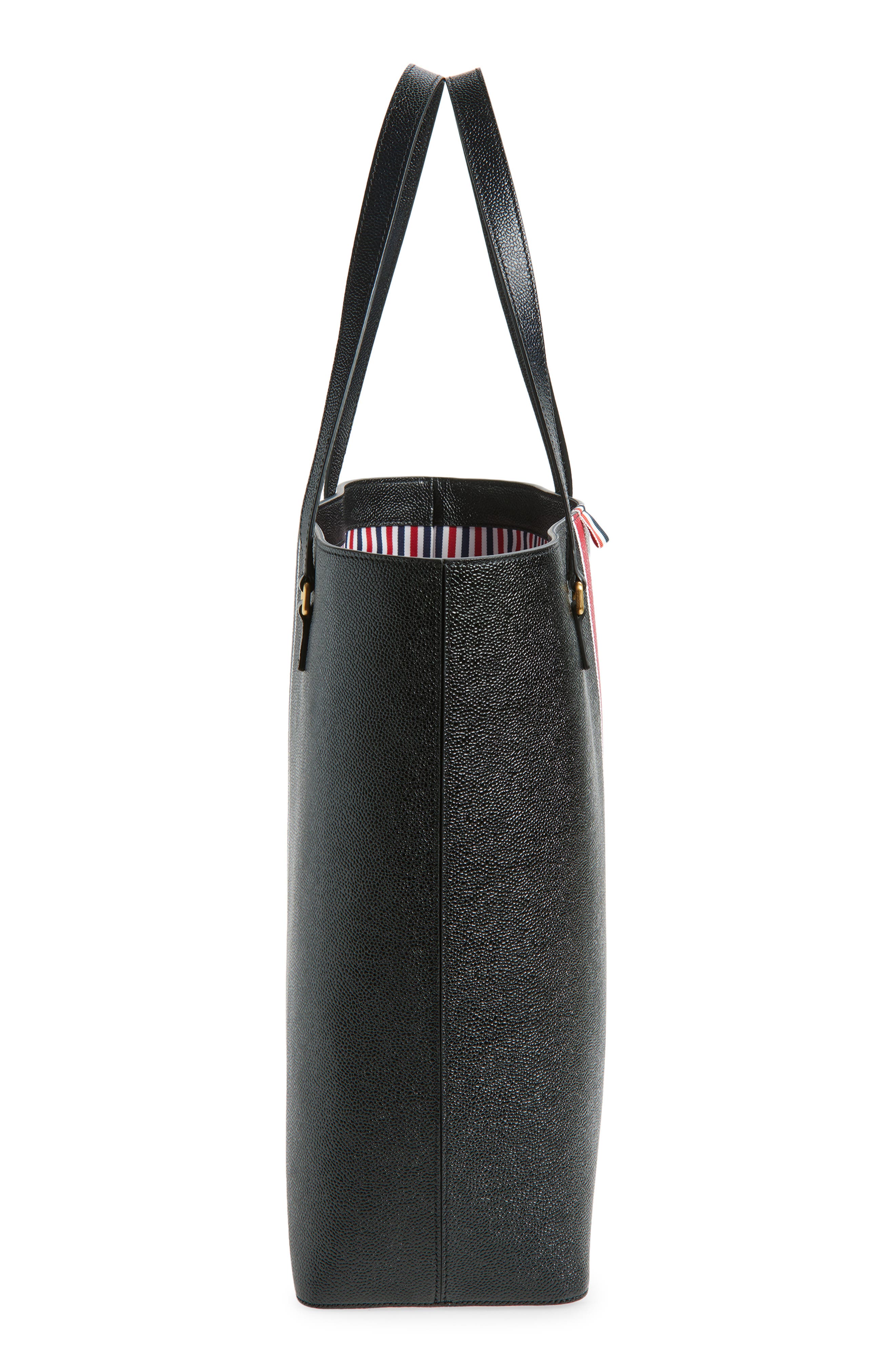 Thom Browne Vertical RWB Stripe Leather Tote, Alternate, color, Black
