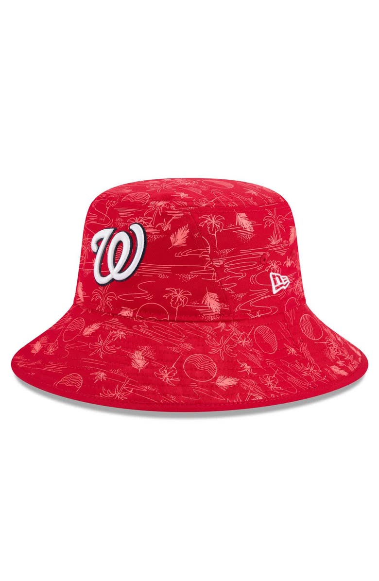 New Era Men's New Era  Red Washington Nationals 2025 Spring Training All Over Print Bucket Hat, Main, color, 