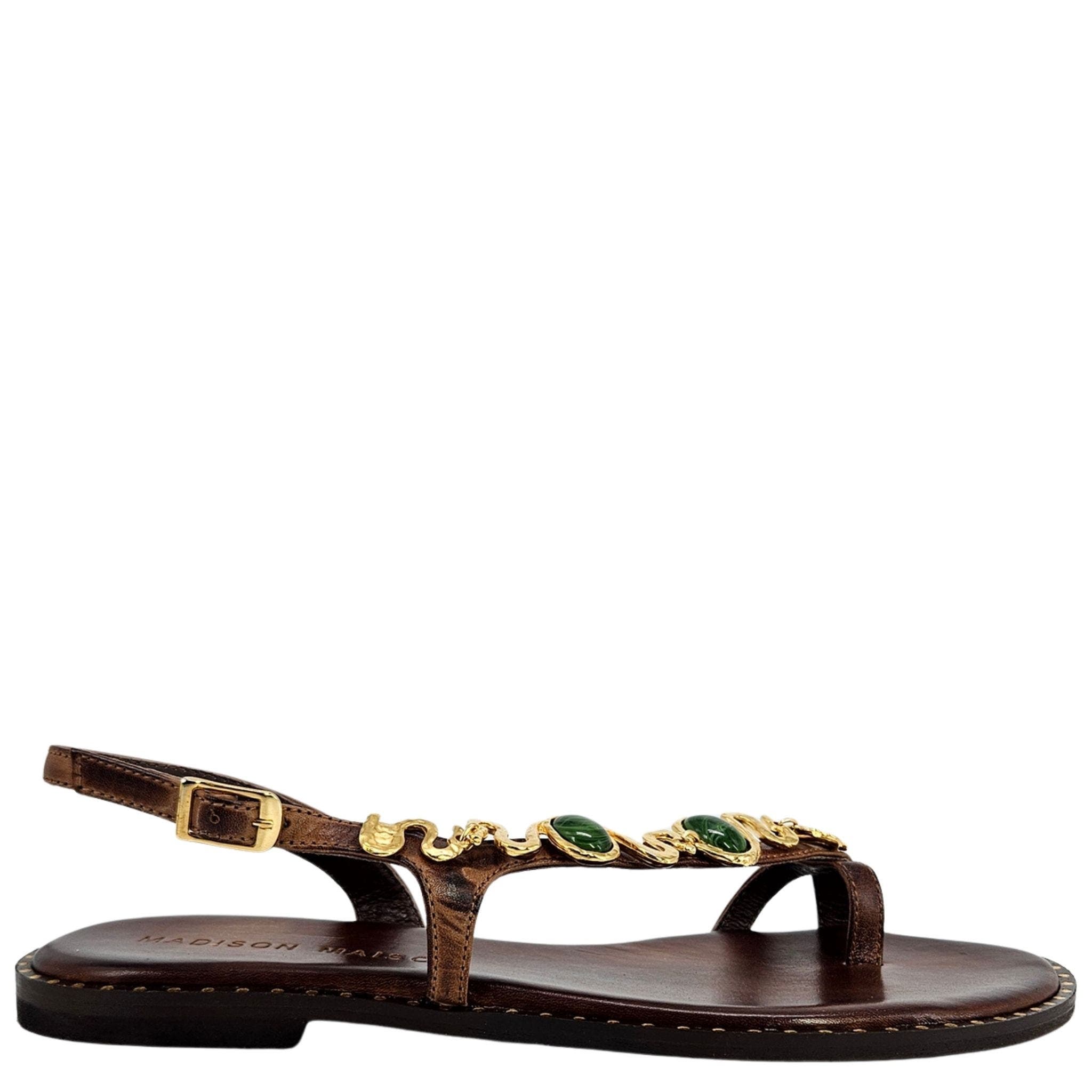 Madison Maison Leather Flat Serpent Sandal, Main, color, Chocolate