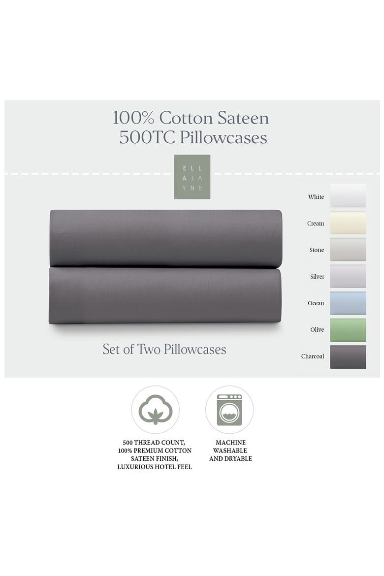 Cotton Pillow Protector - Set of 2, Alternate, color, CHARCOAL