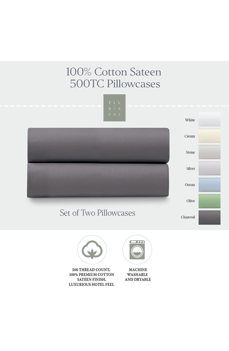 ELLA JAYNE HOME 500 Thread Count Cotton Sateen 4-Piece Sheet Set, Alternate, color, Charcoal