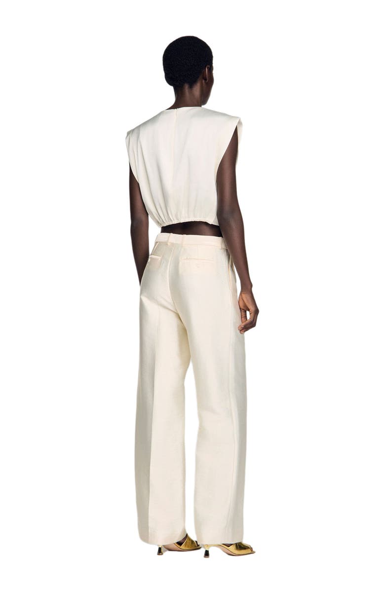 SANDRO Pleated satin crop top, Alternate, color, Ecru