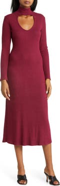 Loveappella Cutout Long Sleeve Midi Dress