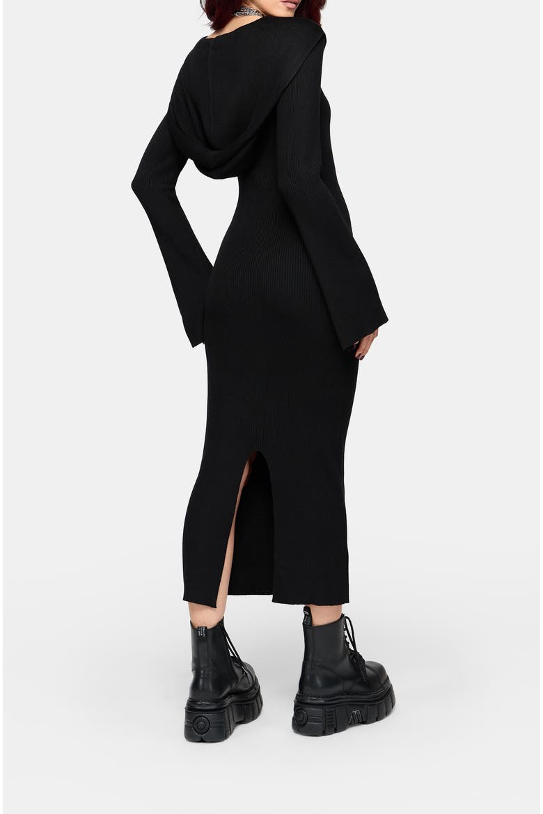Heike Hooded Ribbed Knit Dress, Alternate, color, Black
