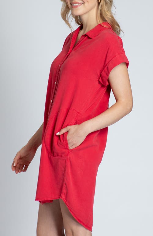 Apny Short Sleeve Shirtdress In Red