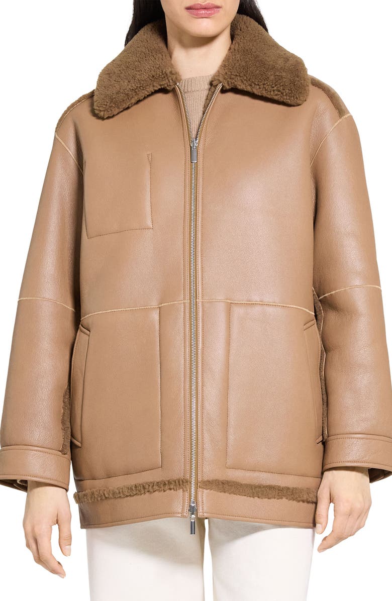 Theory Genuine Shearling Reversible Coat, Main, color, Pale Brown