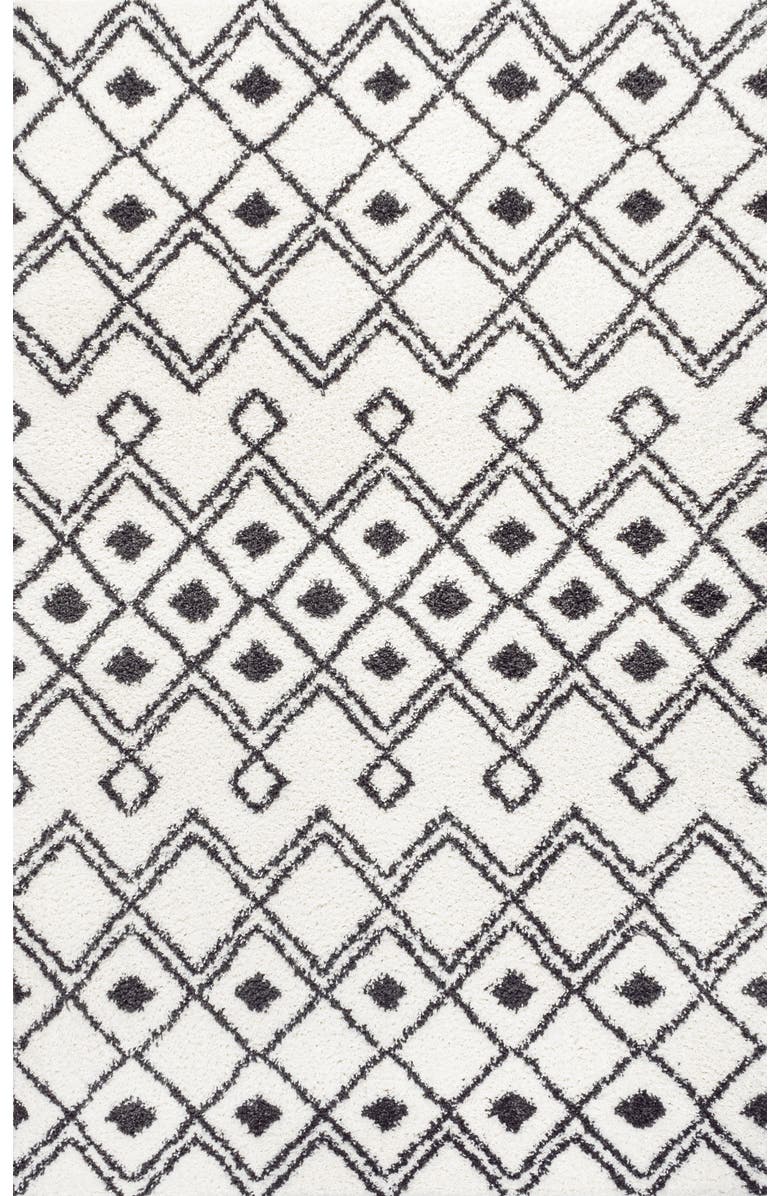 JONATHAN Y Caimari Moroccan Diamond Shag Area Rug, Main, color, White/Gray