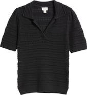 Caslon® Mixed Stitch Polo Sweater