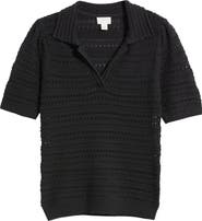 Caslon® Mixed Stitch Polo Sweater