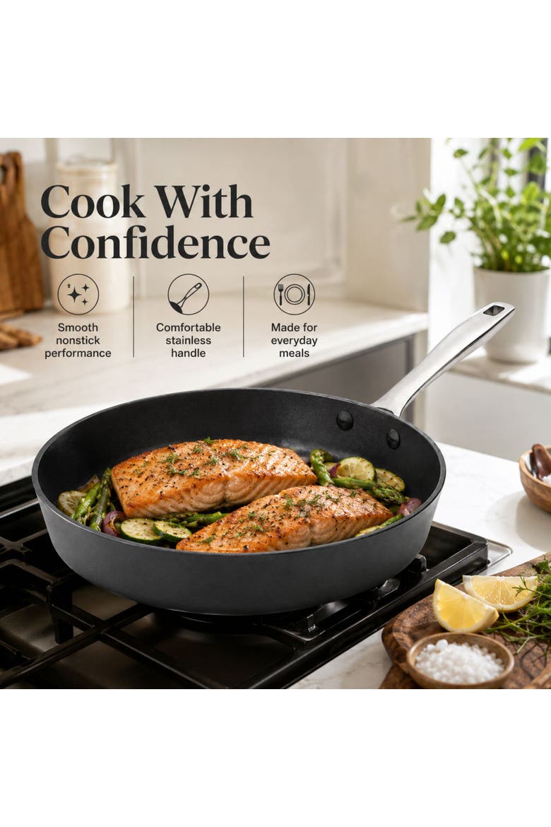 Maestro 11-Inch Ceramic Nonstick Frying Pan Skillet, Induction Ready, Oven Safe to 400°F, Alternate, color, Black 8 inch