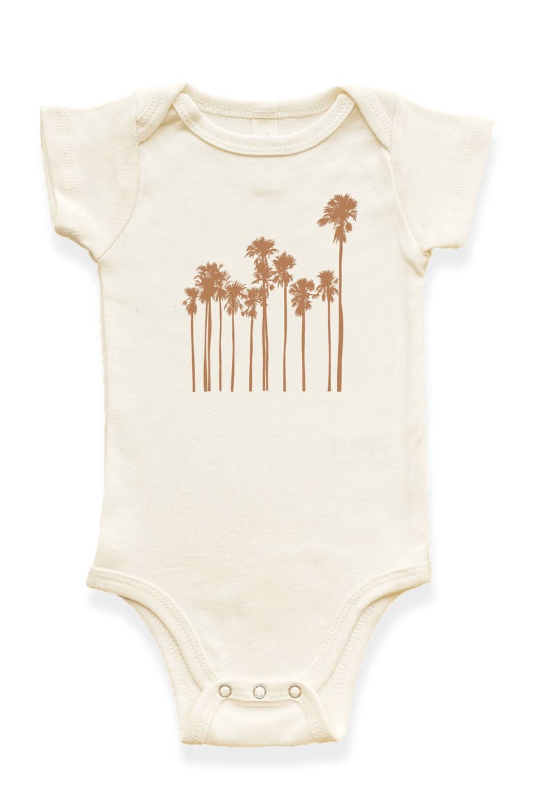 Palm Trees Organic Cotton Baby Bodysuit, Main, color, Natural