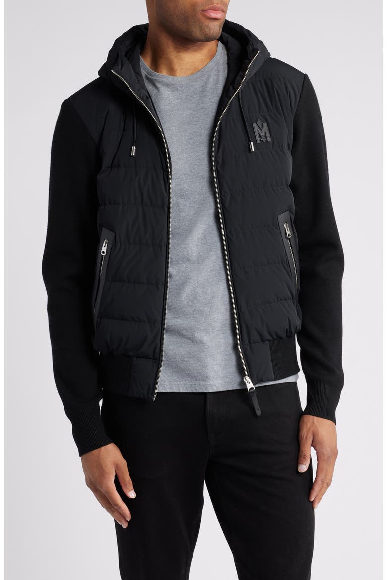 Andrew Quilted Down Stretch Mixed Media Jacket, Main, color, BLACK