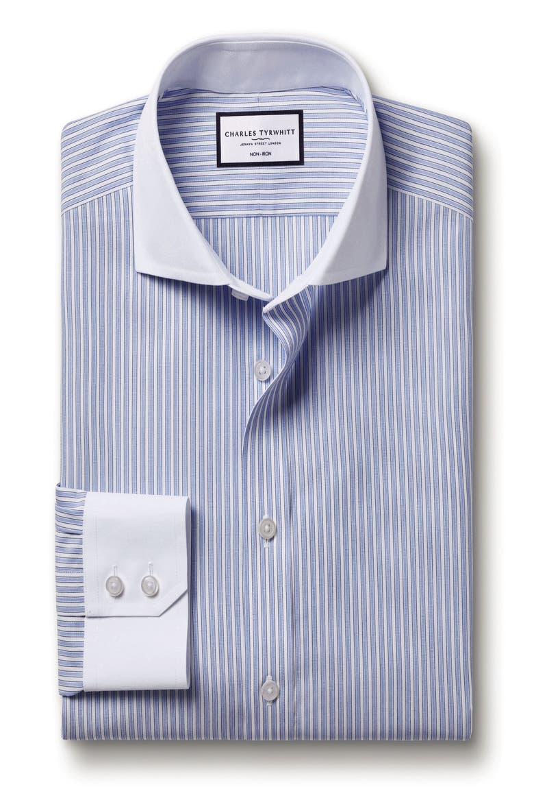 Winchester Guard Stripe Non-Iron Poplin Slim Fit Shirt Single Cuff, Alternate, color, Cornflower Blue